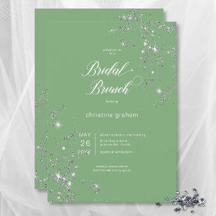 Modern Green & White Glam Diamonds Bridal Brunch Einladung