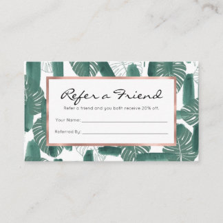 Modern Green White Monstera Blätter Pinselstriche Empfehlungskarte