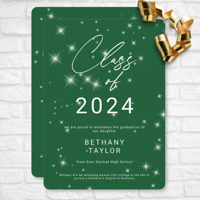 Modern Green & White Sparkle Abschluss Ankündigung (Modern Green & White Sparkle Graduation Announcement)