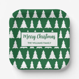 Modern Green White Tree Muster Weihnachts-Party Pappteller