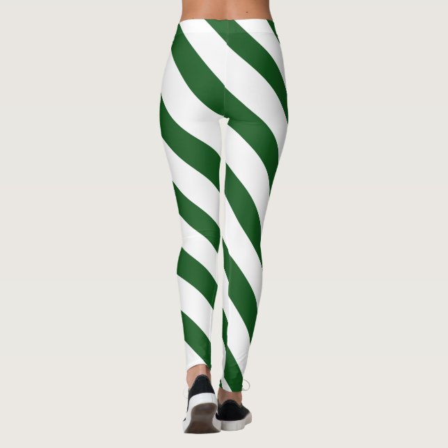Modern Green White Wide Diagonal Strip Weihnachten Leggings (Rückseite)