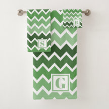 Modern Green White Zigzag Lines Monogram