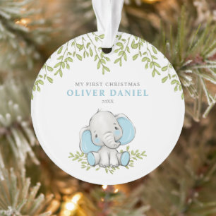 Modern Greenerie Elefant Junge Erste Weihnachten Ornament