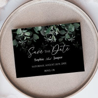 Modern Greenery Black Flat Save the Date Card