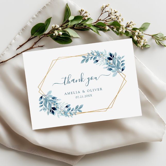 Modern Greenery Dusty Blue Geometric Wedding Dankeskarte (Von Creator hochgeladen)
