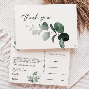 Modern Greenery White Wedding Danke Postcard Postkarte