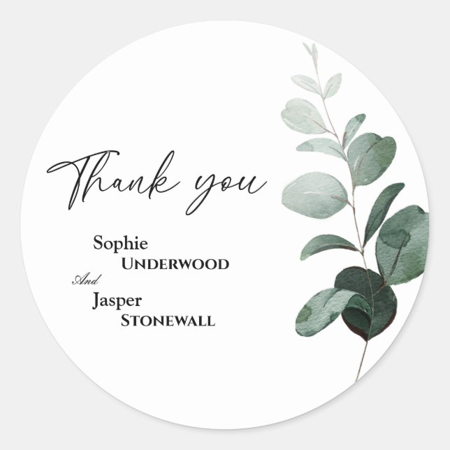 Modern Greenery White Wedding Danke Sticker (Vorderseite)