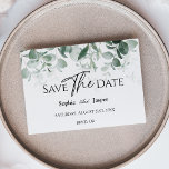 Modern Greenery White Wedding Flat Save the Date<br><div class="desc">Dieses moderne, weiße Hochzeitsflaech Save the Date im Grünen zeichnet sich durch einen leichten Mix aus und passt die Stile in Schwarz und Weiß mit zarten Grünelementen zusammen, die anmutigen blühte um einfache, raffinierte Typografie und eine liebliche minimale Kalligraphie-Schrift ergänzen. Die Aquarelltöne und andere botanische Blätter gehen wunderschön durcheinander, mit...</div>