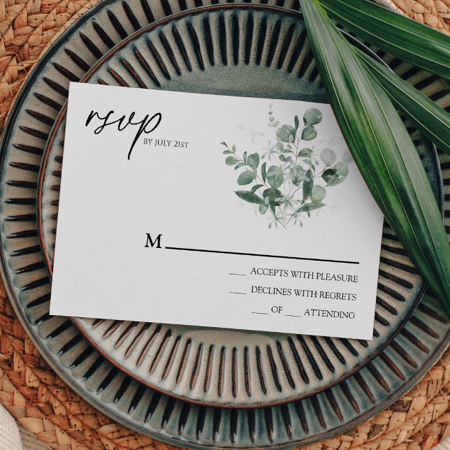Modern Greenery White Wedding Simple RSVP Card (Von Creator hochgeladen)