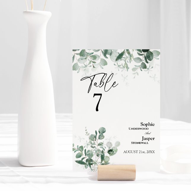 Modern Greenery White Wedding Tischnummer Card (Von Creator hochgeladen)
