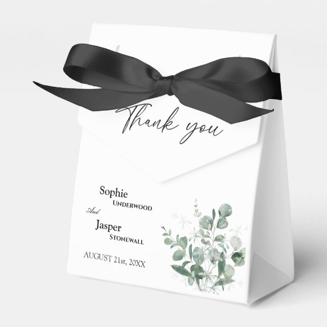 Modern Greenery White Wedding Vielen Dank Geschenkschachtel (Vorderseite)