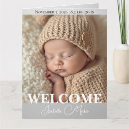 Modern Grey and White Photo Birth Announcement Dankeskarte