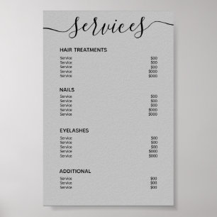 Modern Grey Black Salon Price List Service Menu Poster