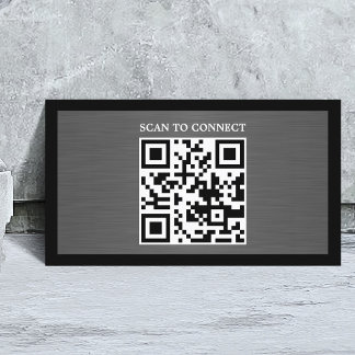 Modern Grey Faux Metal Black QR Code Bold Visitenkarte