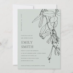 MODERN GREY LINE DRAWING FLORAL BABY SHOWER CARD DANKESKARTE