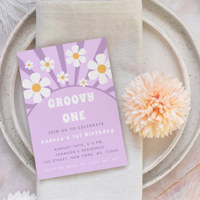 Modern Groovy One Retro Sunshine Erstgeburt Einladung (Von Creator hochgeladen)