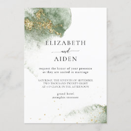 Modern Grün Gold ( Imitat) Watercolour Kleckse Einladung
