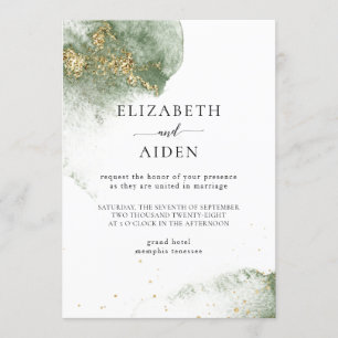 Modern Grün Gold ( Imitat) Watercolour Kleckse Einladung