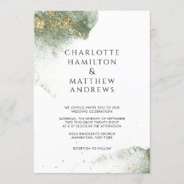 Modern Grün Gold ( Imitat) Watercolour Kleckse Einladung