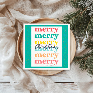 Modern Grüne Gold Sterne Farbige Frohe Weihnachten Serviette