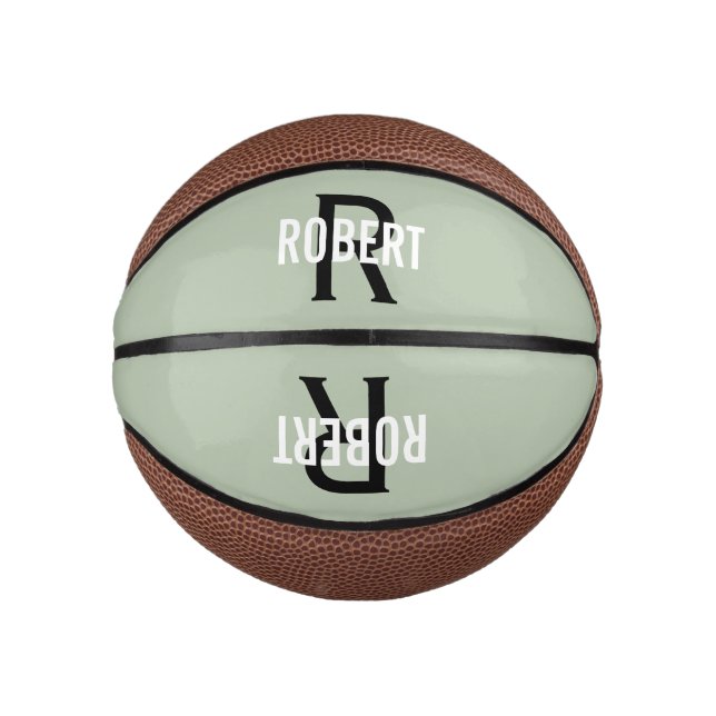 Modern grüner Monogramm-Name Basketball (Vorderseite)
