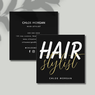 Modern haar stylist script schwarz quadratische visitenkarte