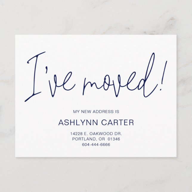 Modern habe ich neue Zuhause Navy Blue übertragen Ankündigungspostkarte (Vorderseite)