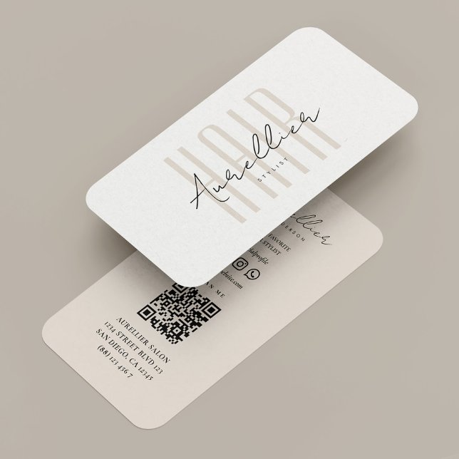 Modern Hair Stylist Beige Script Beauty Salon Visitenkarte (Modern Hair Stylist Beige Script Beauty Salon Business Card
)