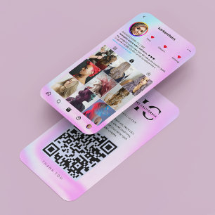 Modern Hair Stylist Instagram Holo Pink Visitenkarte