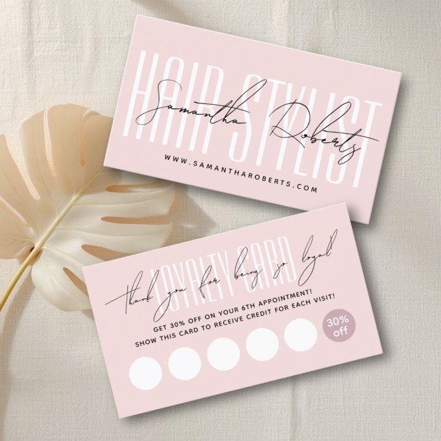 Modern hair stylist script typography blush pink treuekarte (Von Creator hochgeladen)