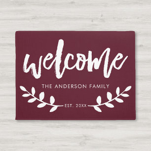 Modern Hand Brushed Leaf Personalized Burgundy Fußmatte