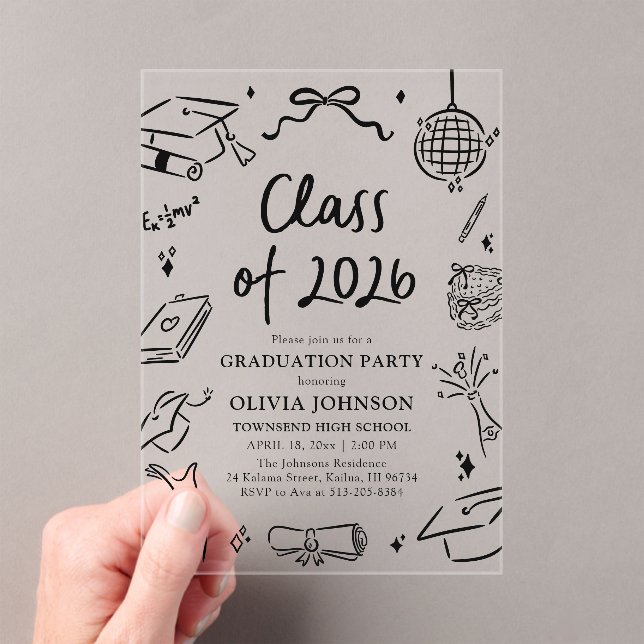 Modern Hand Drawn Class of 2026 Graduation Party Acryleinladungen (Insitu (Handheld))