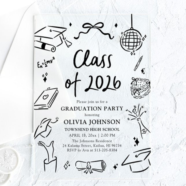 Modern Hand Drawn Class of 2026 Graduation Party Acryleinladungen (Modern Hand Drawn Class of 2026 Graduation Party Acrylic Invitations)