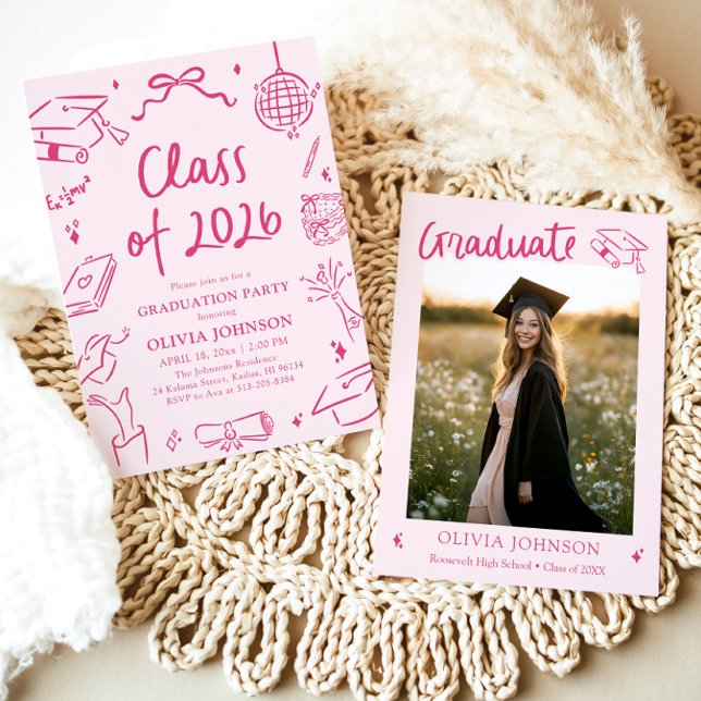 Modern Hand Drawn Class of 2026 Graduation Party Einladung (Modern Hand Drawn Class of 2026 Graduation Party Invitation)