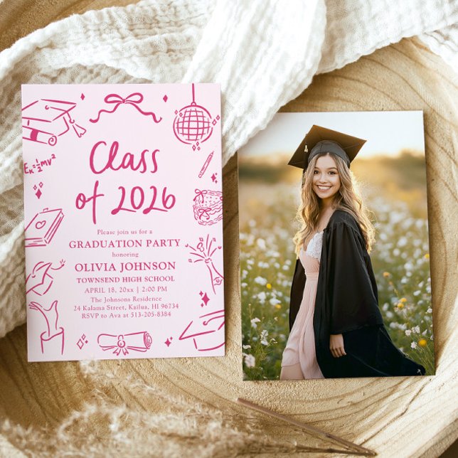 Modern Hand Drawn Class of 2026 Graduation Party Einladung (Modern Hand Drawn Class of 2026 Graduation Party Invitation)