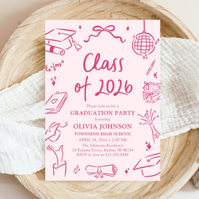 Modern Hand Drawn Class of 2026 Graduation Party Einladung (Modern Hand Drawn Class of 2026 Graduation Party Invitation)