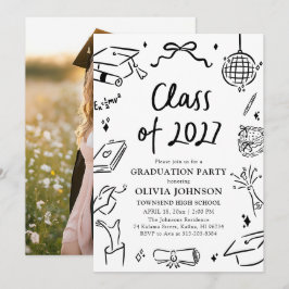 Modern Hand Drawn Class of 2027 Graduation Party Einladung