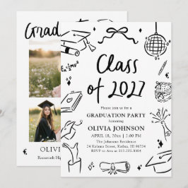 Modern Hand Drawn Class of 2027 Graduation Party Einladung