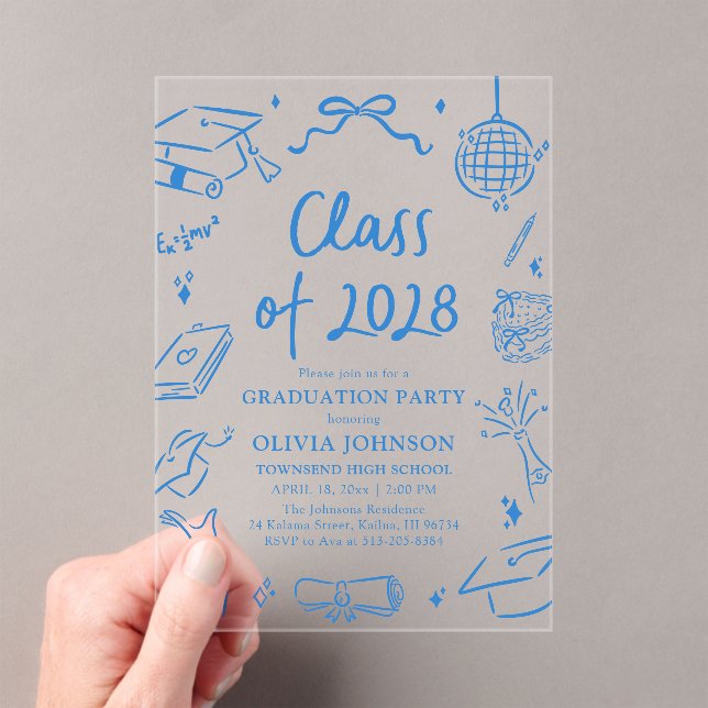 Modern Hand Drawn Class of 2028 Graduation Party Acryleinladungen (Insitu (Handheld))