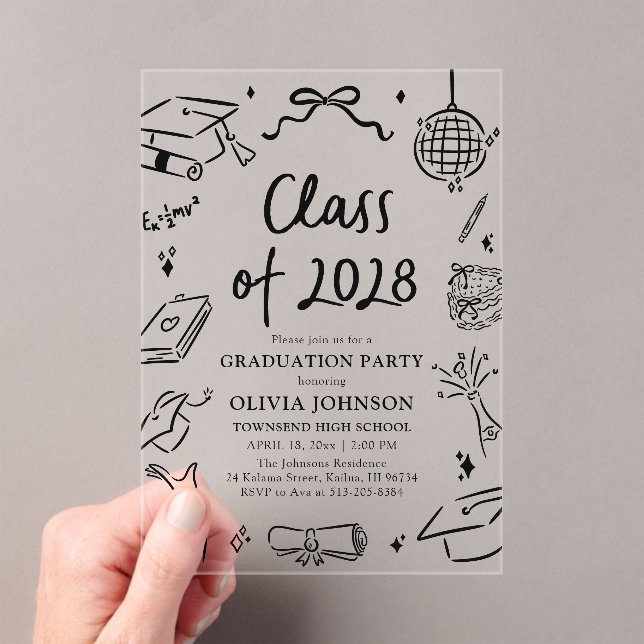 Modern Hand Drawn Class of 2028 Graduation Party Acryleinladungen (Insitu (Handheld))