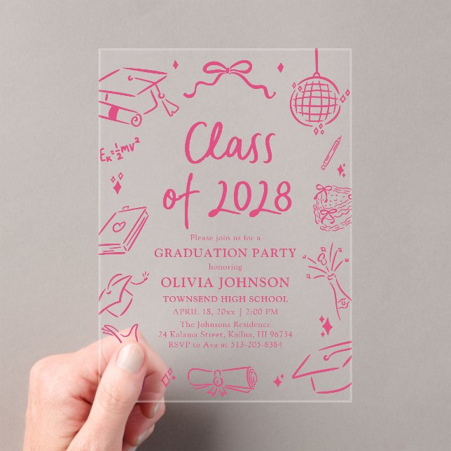 Modern Hand Drawn Class of 2028 Graduation Party Acryleinladungen (Insitu (Handheld))