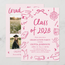 Modern Hand Drawn Class of 2028 Graduation Party Einladung