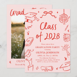 Modern Hand Drawn Class of 2028 Graduation Party Einladung