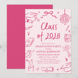 Modern Hand Drawn Class of 2028 Graduation Party Einladung