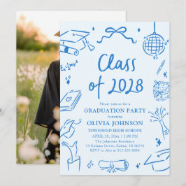 Modern Hand Drawn Class of 2028 Graduation Party Einladung
