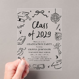 Modern Hand Drawn Class of 2029 Graduation Party Acryleinladungen