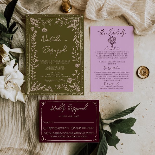 Modern Hand Drawn Grasslands Floral Garden Wedding Einladung (Von Creator hochgeladen)