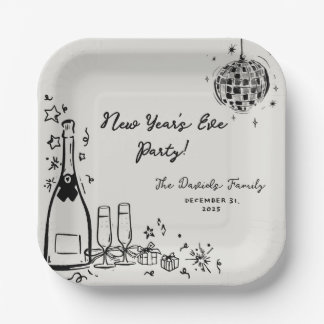 Modern Hand Drawn New Year's Eve Party Pappteller