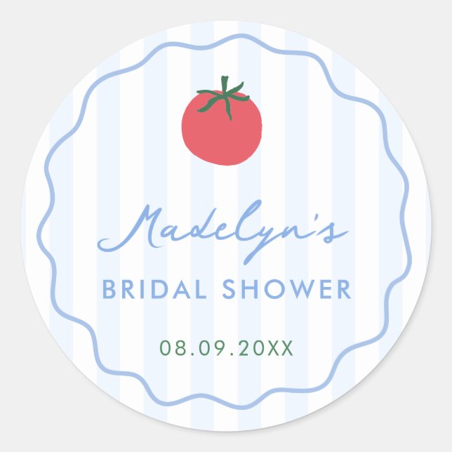 Modern Hand-Drawn Tomato Bridal Shower Favor Runder Aufkleber (Vorderseite)
