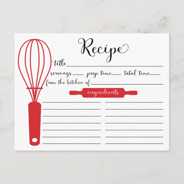 Modern Hand Letted Red Whisk Recipe Card Postkarte (Vorderseite)